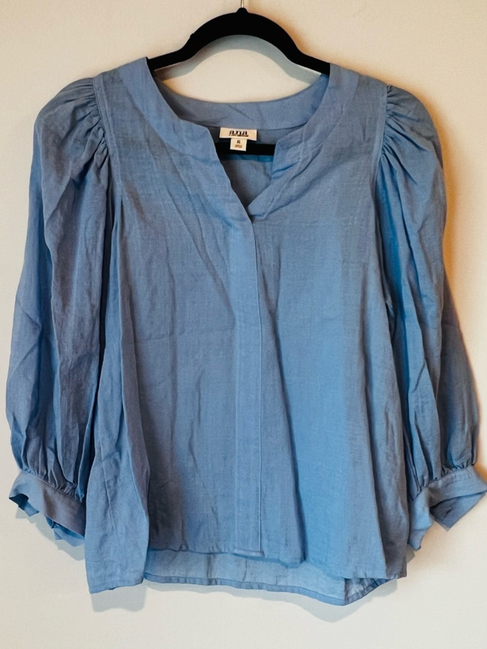 A. N. A. Blue Puff Sleeve Blouse Women Lightweight Top Size XL NWOT